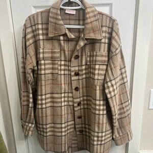 Pink Lily Tan Plaid Utility Jacket